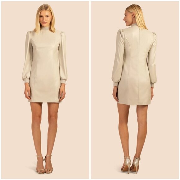 💕TRINA TURK💕 Wrigley Dress ~ Vegan Leather Oyster White 8 NWT - Picture 1 of 12